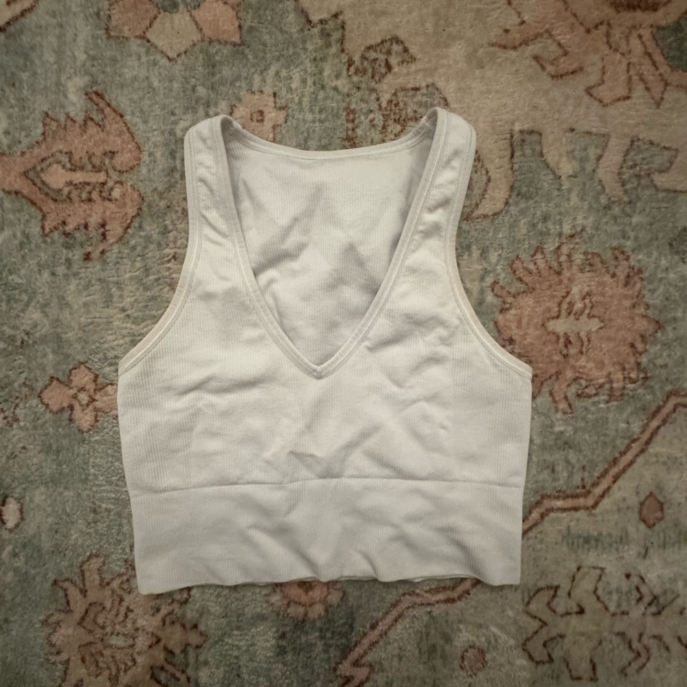 White V-Neck Athletic Crop Top- Small